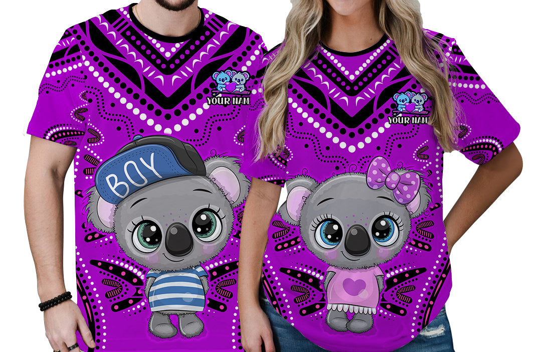 (Custom Personalised) Australia Valentine Cute Koala Couple T Shirt Aboriginal Valentine Purple - Vibe Hoodie Shop