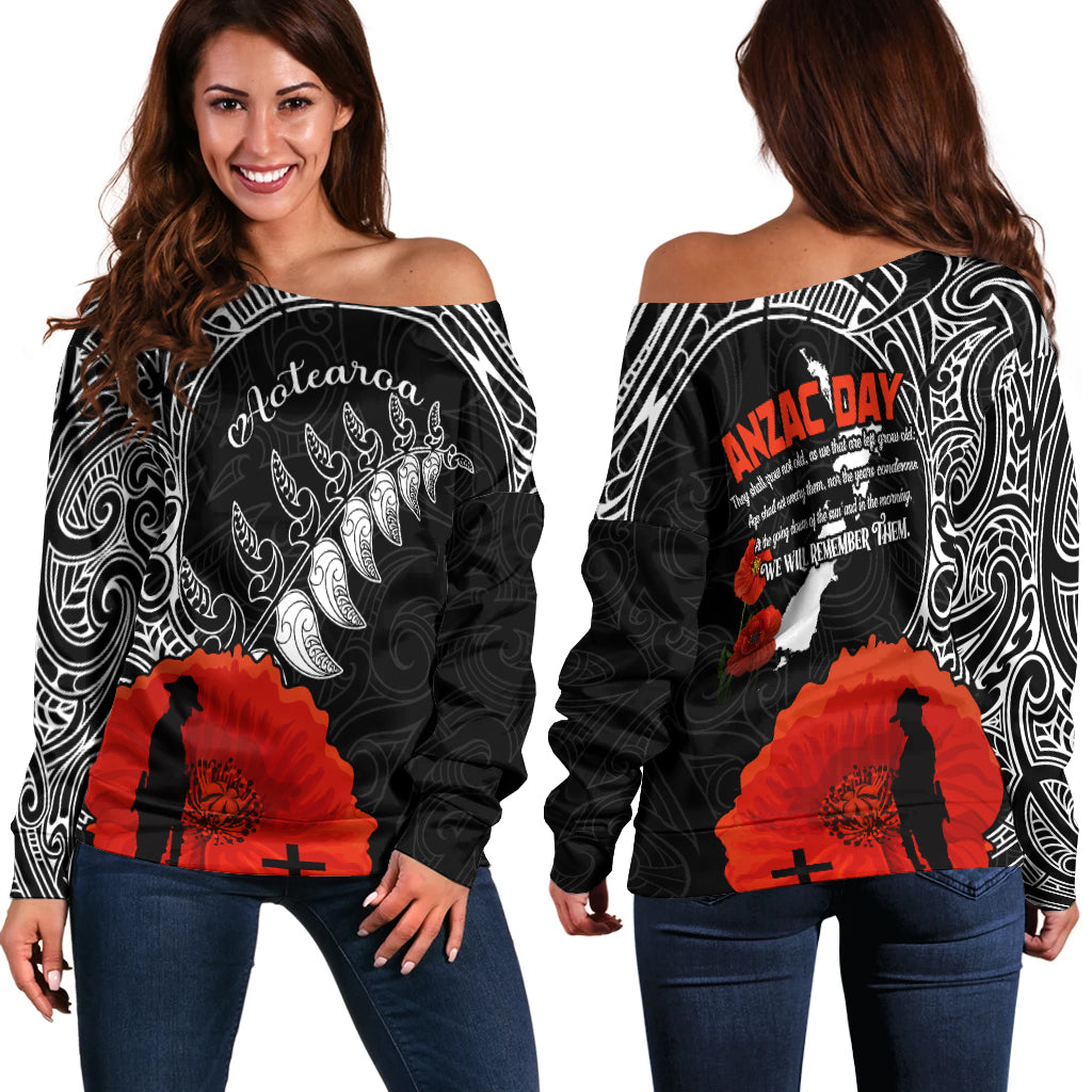 New Zealand ANZAC 2022 Women Off Shoulder Maori Mix Fern Poppy - Vibe Hoodie Shop