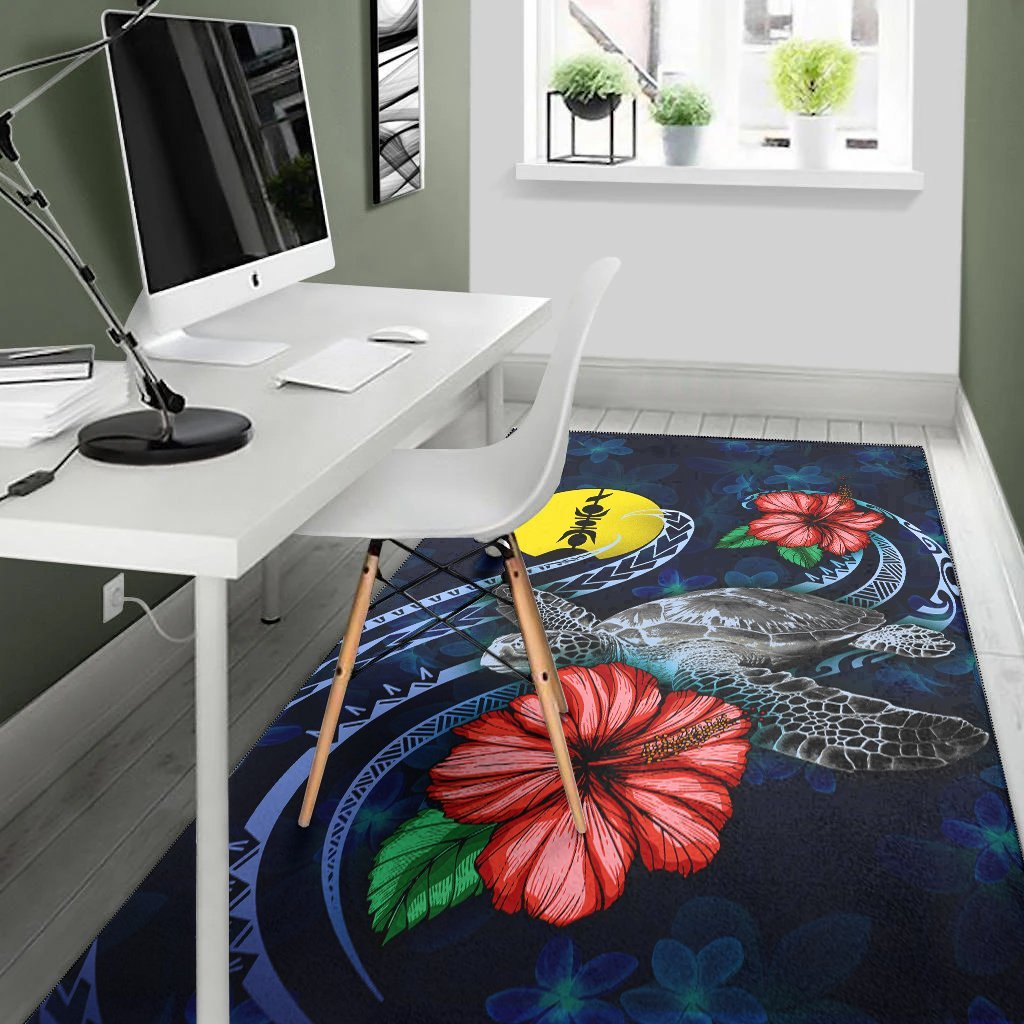 New Caledonia Polynesian Area Rug - Blue Turtle Hibiscus - Vibe Hoodie Shop