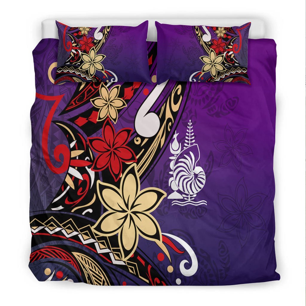 New Caledonia Bedding Set - Tribal Flower With Special Turtles Purple Color - Vibe Hoodie Shop