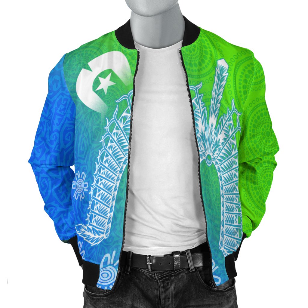 Torres Strait Islanders Men's Bomber Jacket - Dhari Mask Ocean Style - Vibe Hoodie Shop