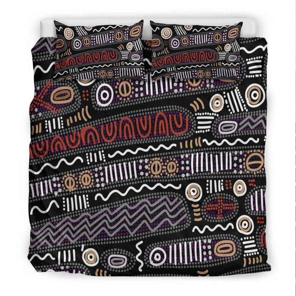 Aboriginal Bedding Set - Aboriginal Style Tribal Black Mythology - Vibe Hoodie Shop