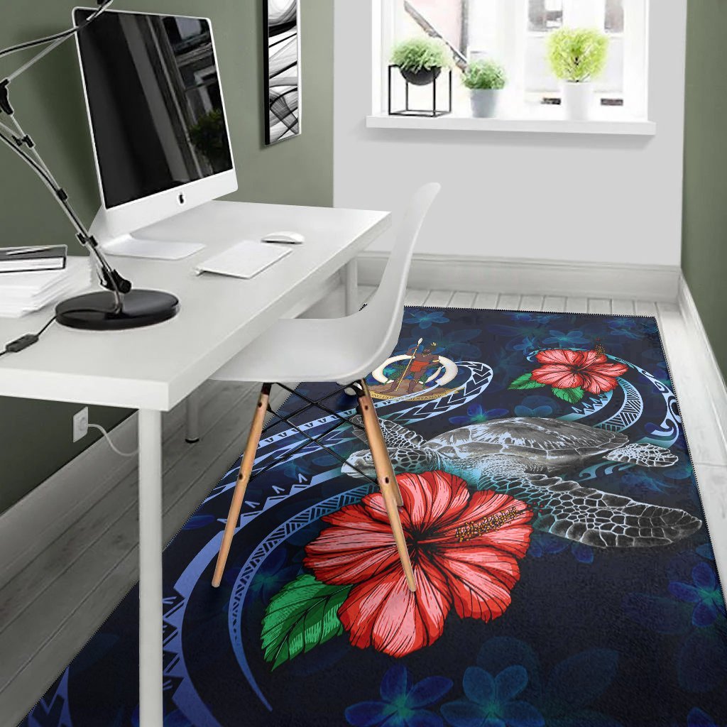 Vanuatu Polynesian Area Rug - Blue Turtle Hibiscus - Vibe Hoodie Shop