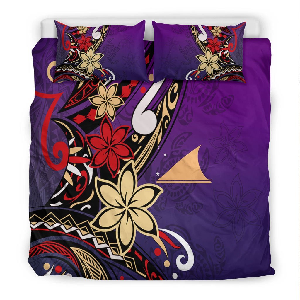 Tokelau Polynesian Bedding Set - Tribal Flower With Special Turtles Purple Color - Vibe Hoodie Shop