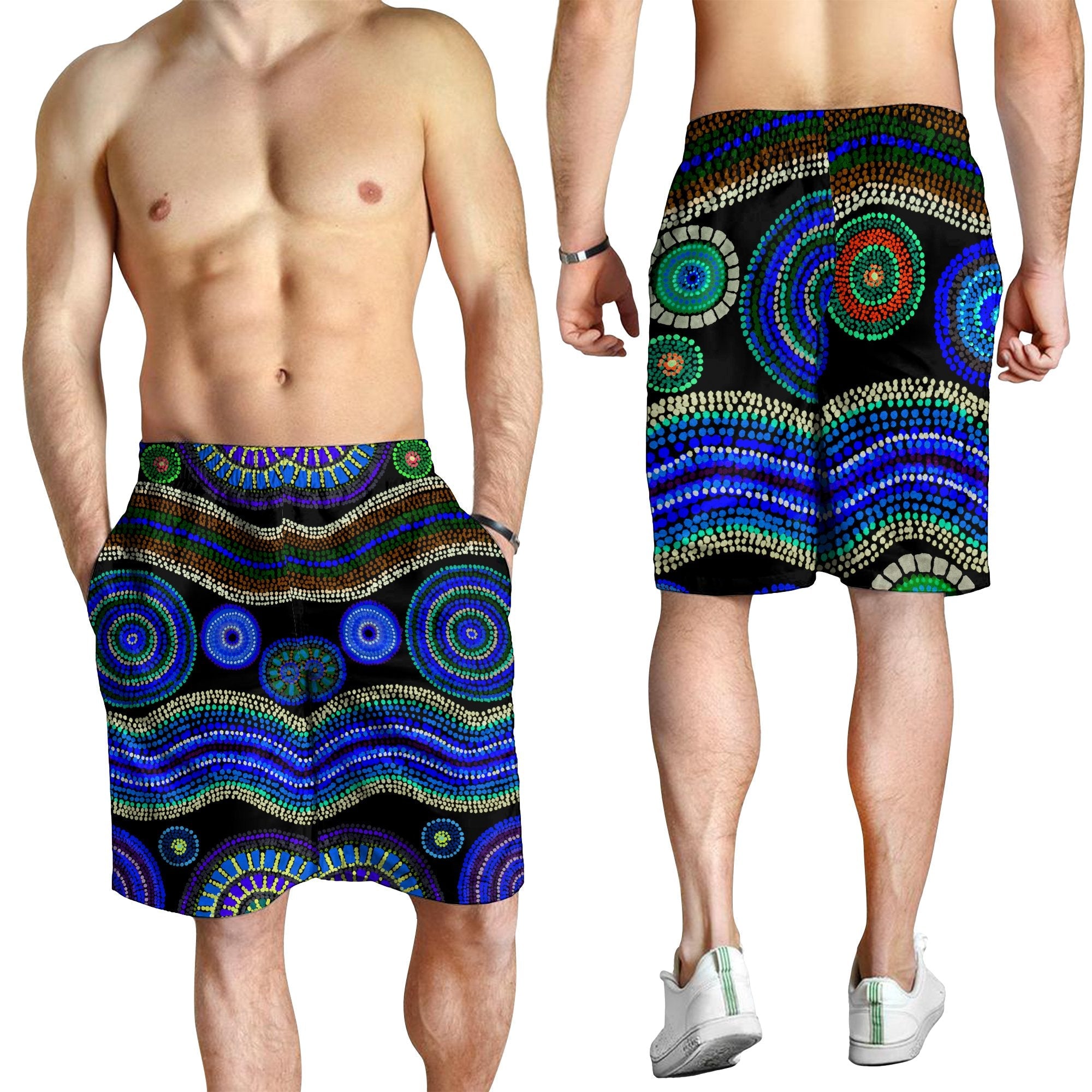 Men Short - Aboriginal Dot Unique Style Blue - Vibe Hoodie Shop