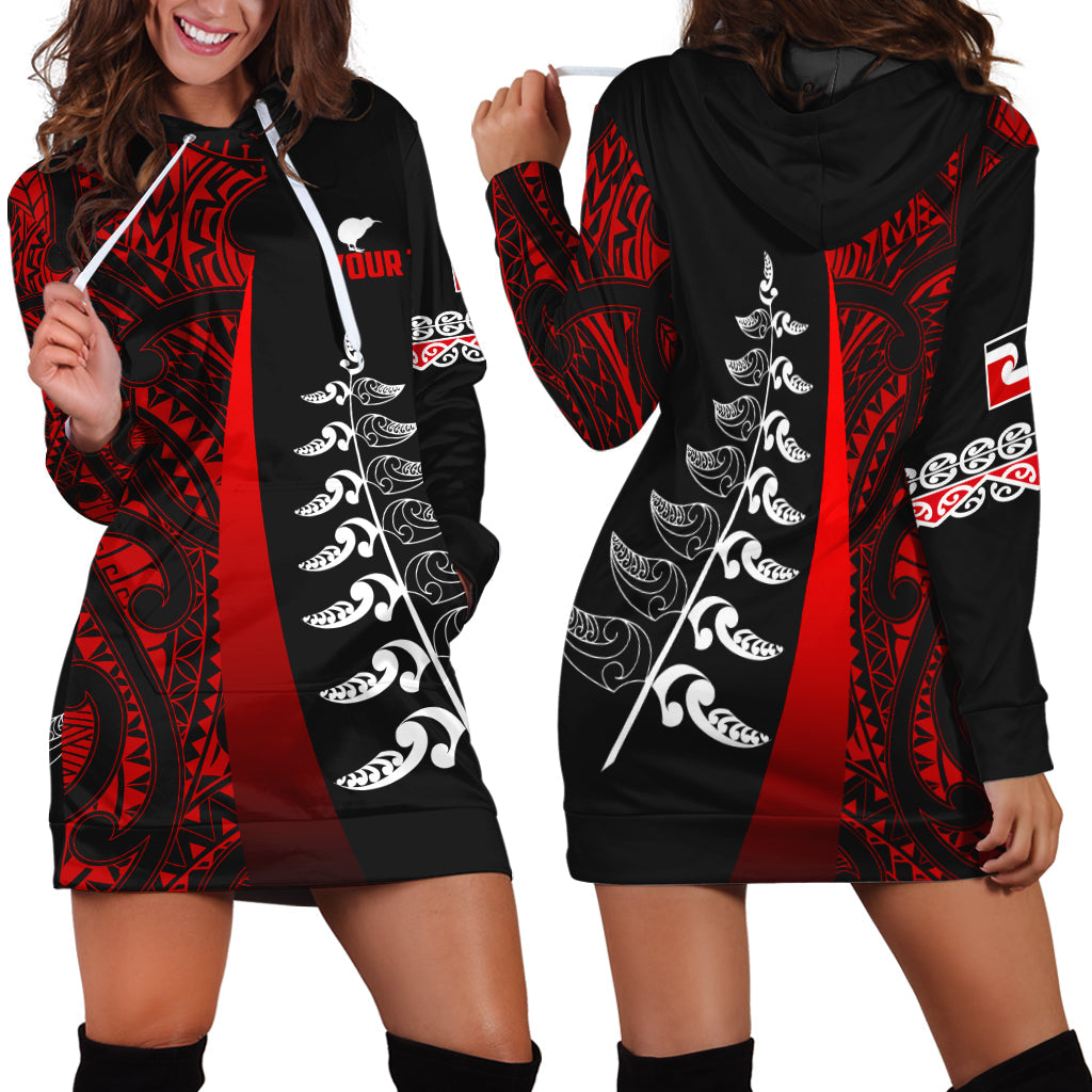 (Custom Personalised) Waitangi Day Hoodie Dress Maori Mix Fern Style Red - Vibe Hoodie Shop