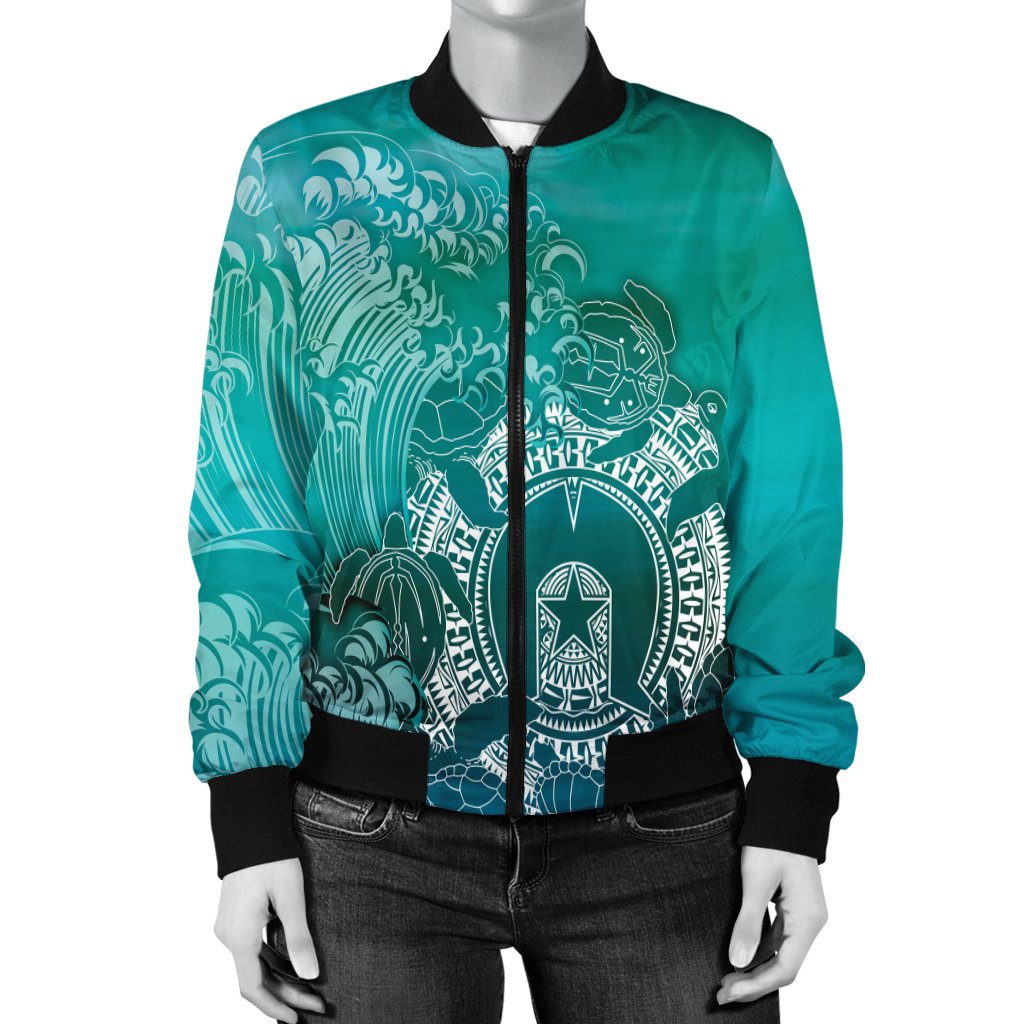 Aboriginal Women's Bomber Jacket, Torres Strait Islands in Wave - Vibe Hoodie Shop