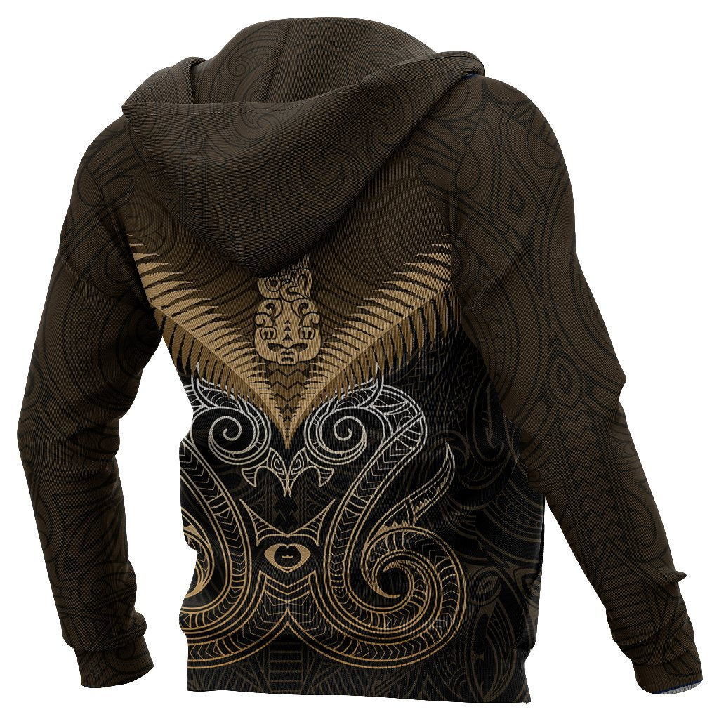 Maori Manaia New Zealand Zip Up Hoodie Gold - Vibe Hoodie Shop