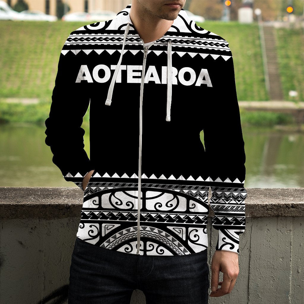 New Zealand Maori Zip Up Hoodie, Aotearoa Silver Fern Zipper Hoodie White - Vibe Hoodie Shop