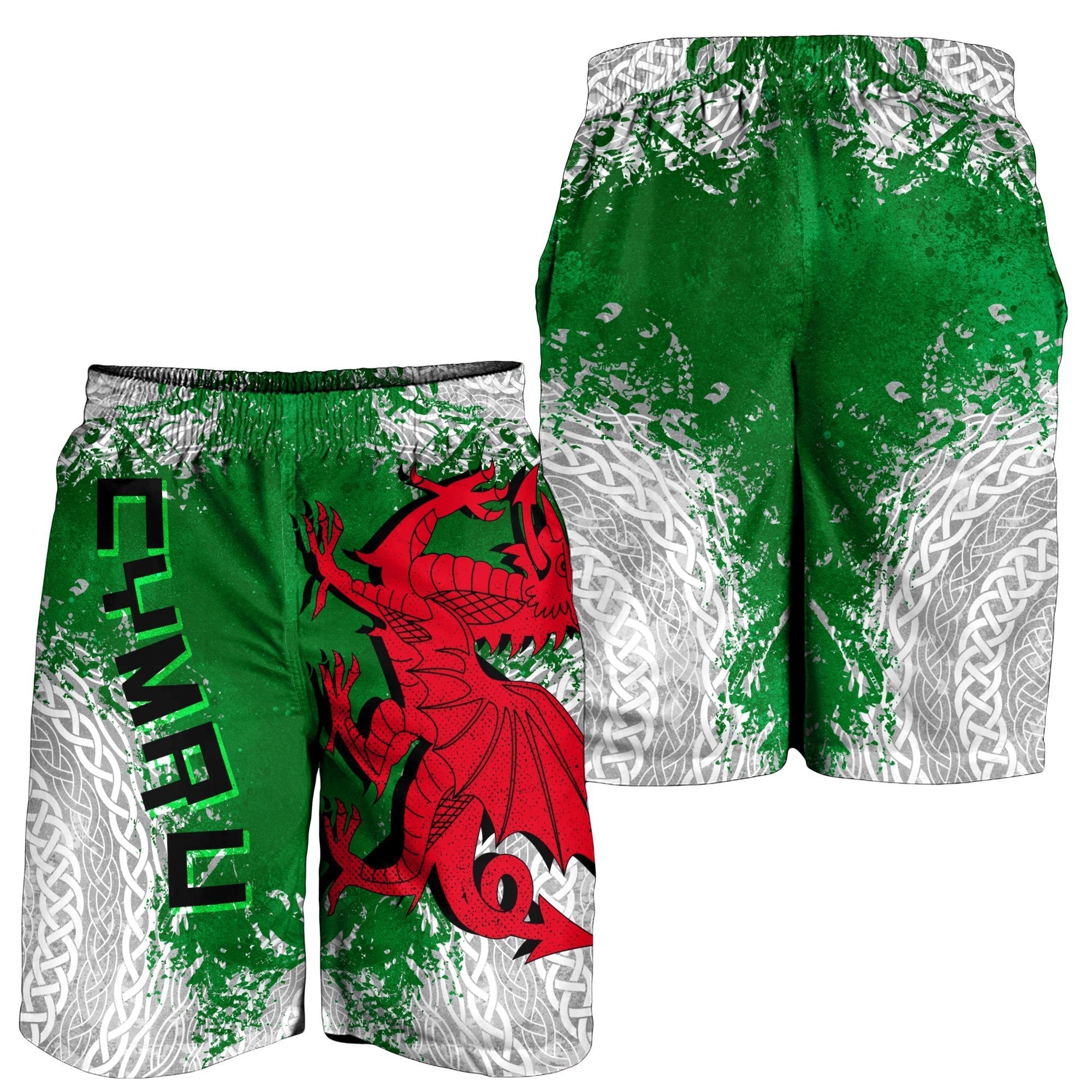 Wales Celtic Men's Shorts - Grunge Dragon - Vibe Hoodie Shop