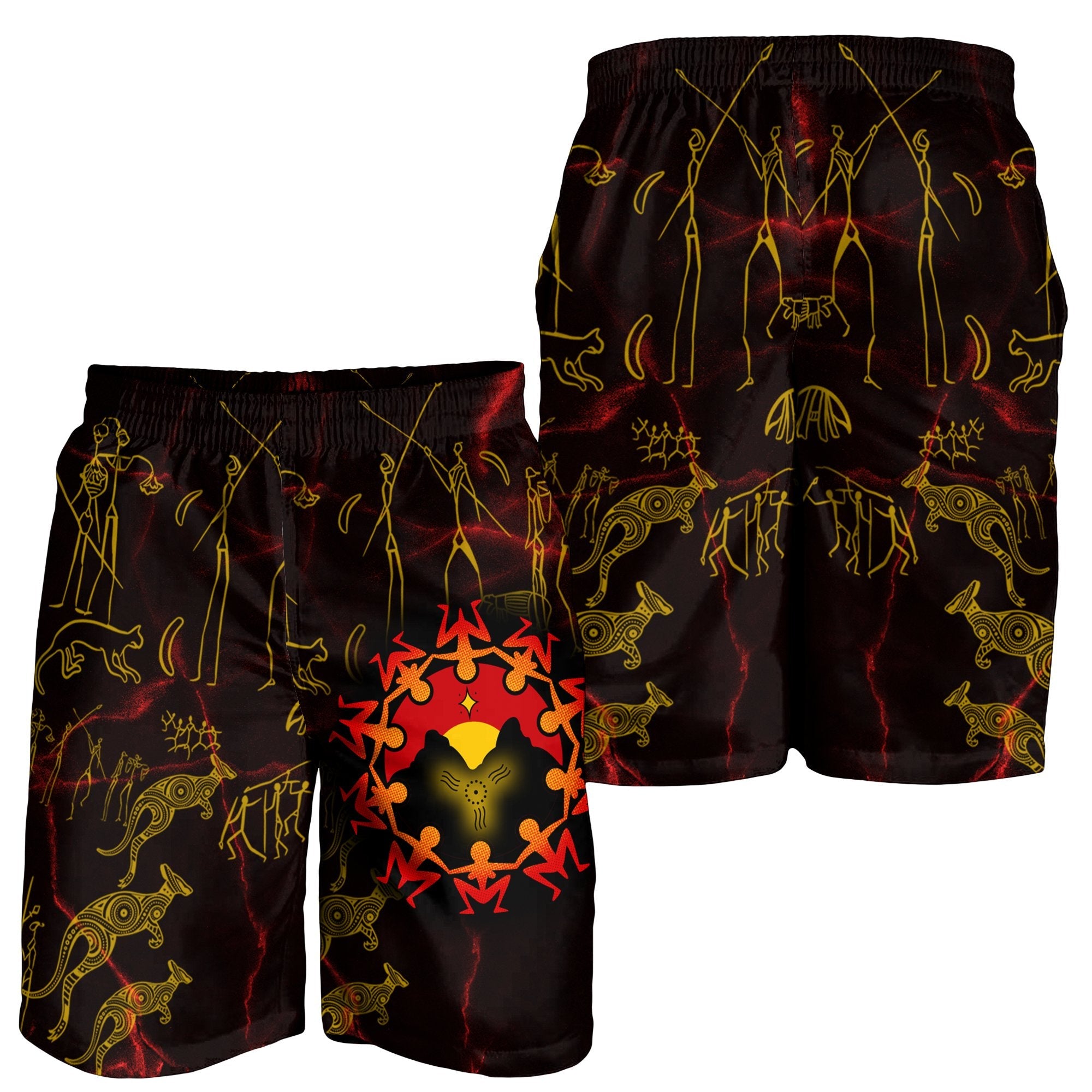 Aboriginal Men's Shorts - Australia Map and Indigenous Flag - Vibe Hoodie Shop