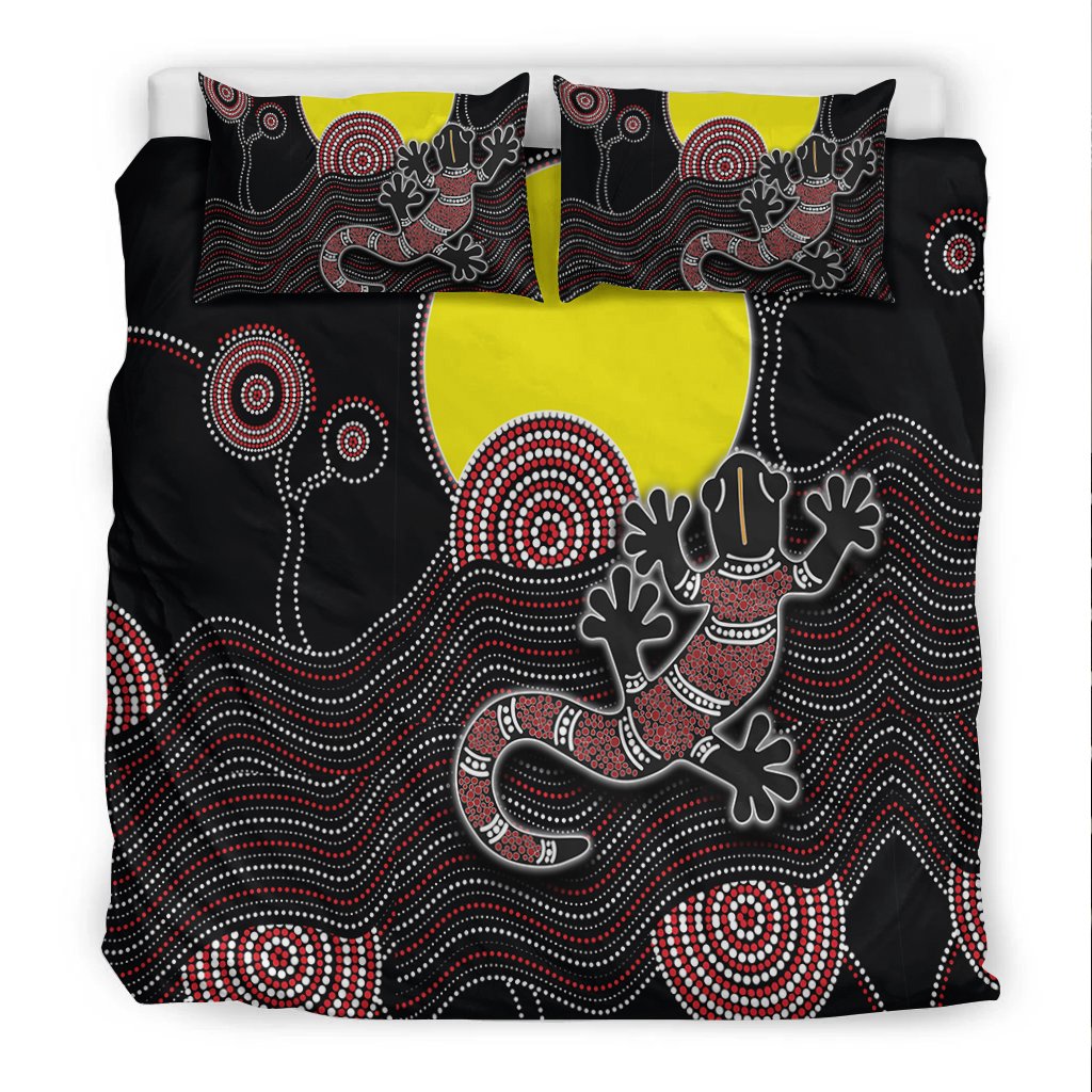 Aboriginal Bedding Set - Gecko with Aboriginal Sun - Vibe Hoodie Shop