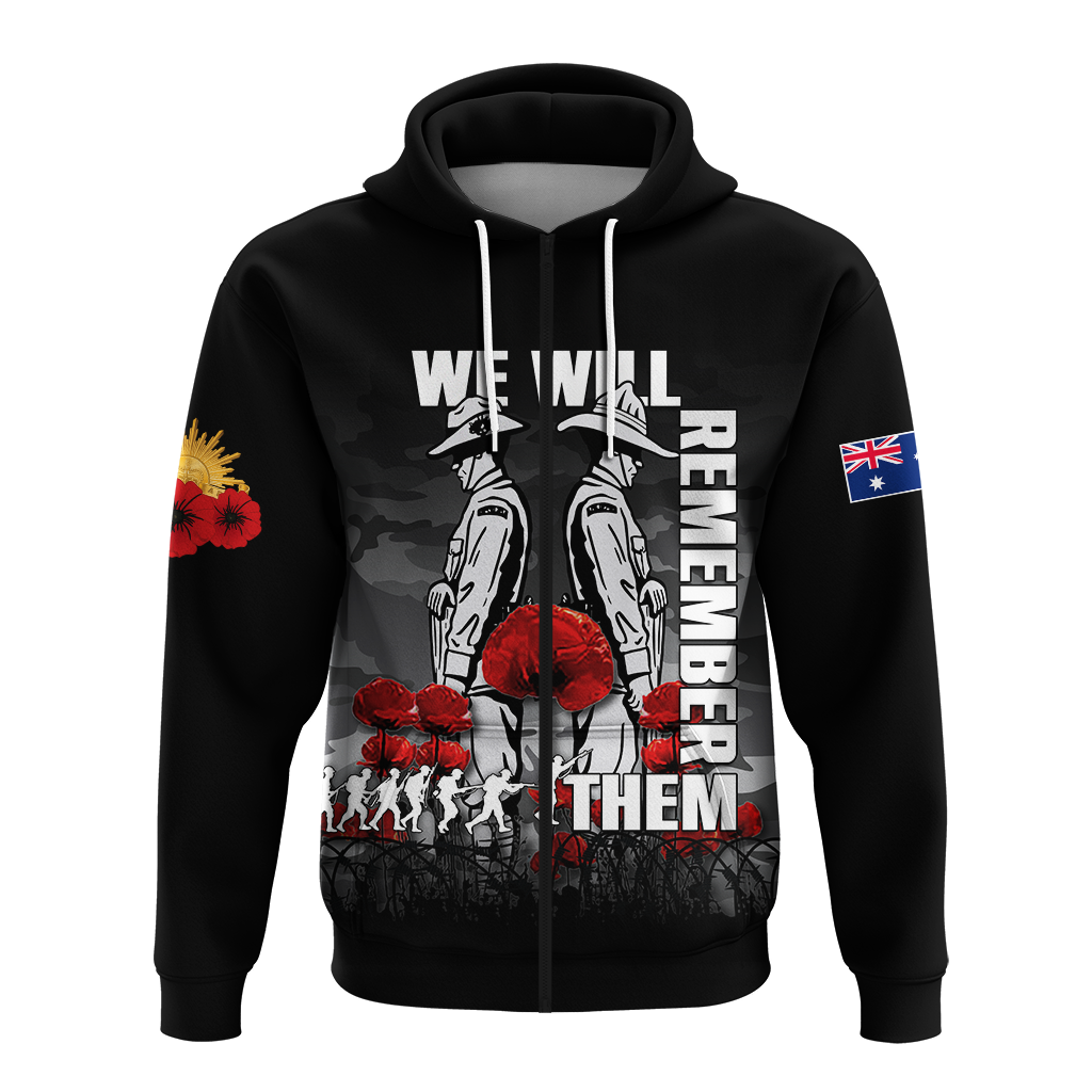 Australia ANZAC 2022 Hoodie Camouflage With Poppy Black - LT12 - Vibe Hoodie Shop