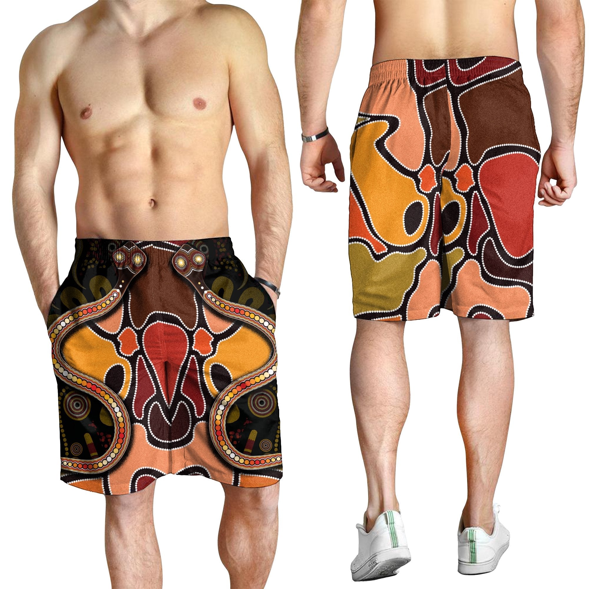 Men Shorts - Aboriginal Snake With Dot Painting - Vibe Hoodie Shop