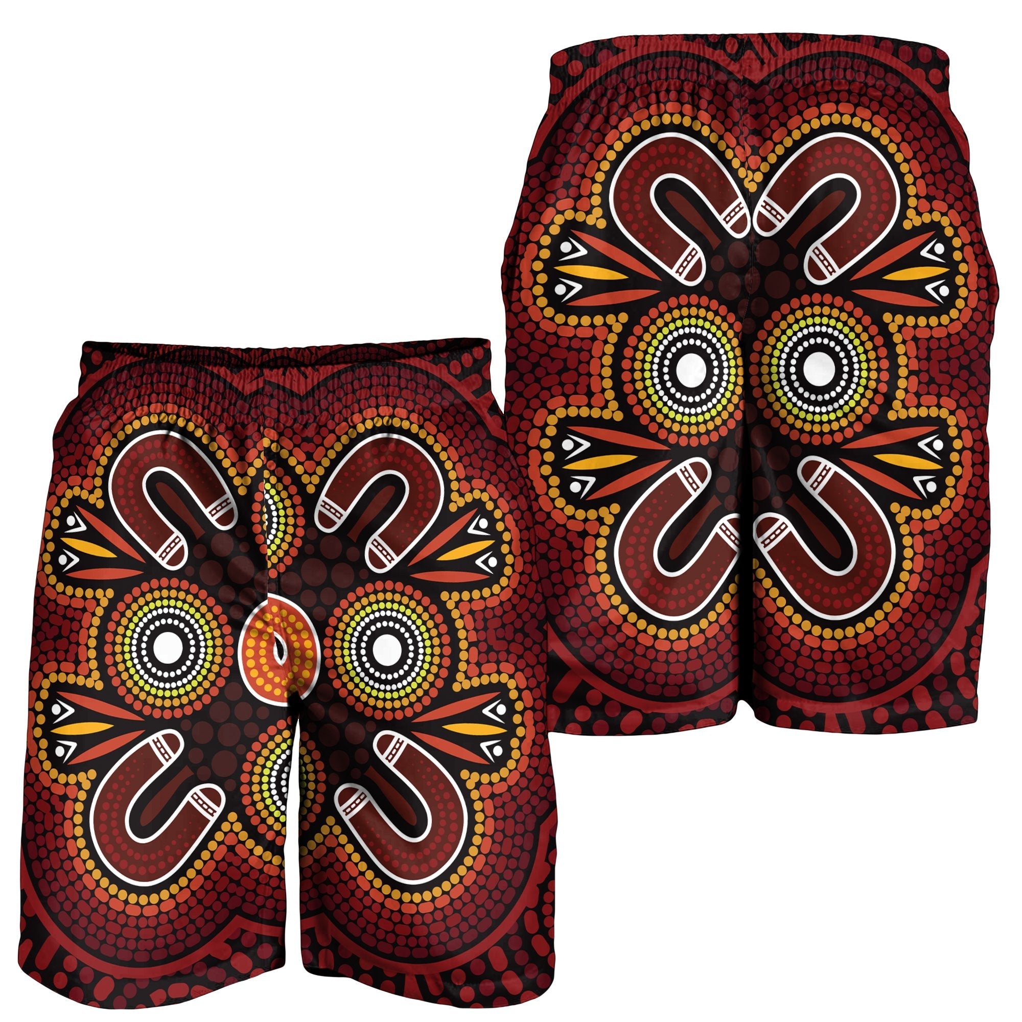 ABoriginal Men Shorts - Aboriginal Dot Painting Flowers Style - Vibe Hoodie Shop