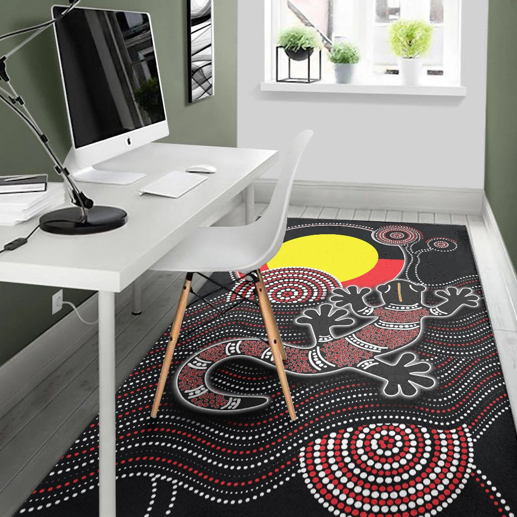 Aboriginal Area Rug - Aboriginal Gecko with Sun - Vibe Hoodie Shop