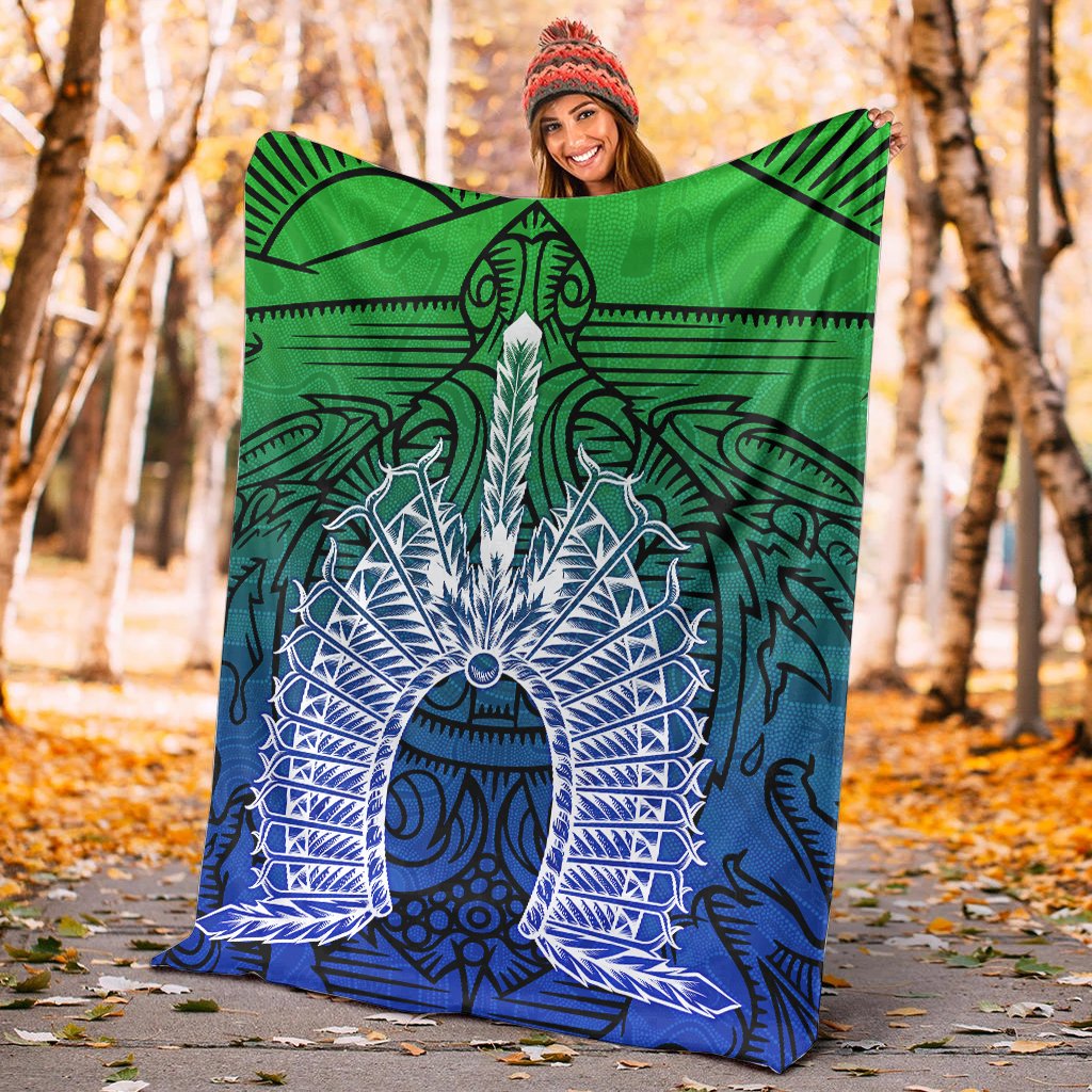 Torres Strait Islanders Premium Blanket - Turtle and Dhari Mask - Vibe Hoodie Shop