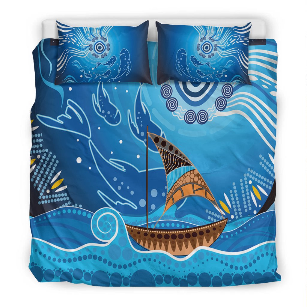 Bedding Set - Aboriginal View Sea With Fish And Boat - Vibe Hoodie Shop