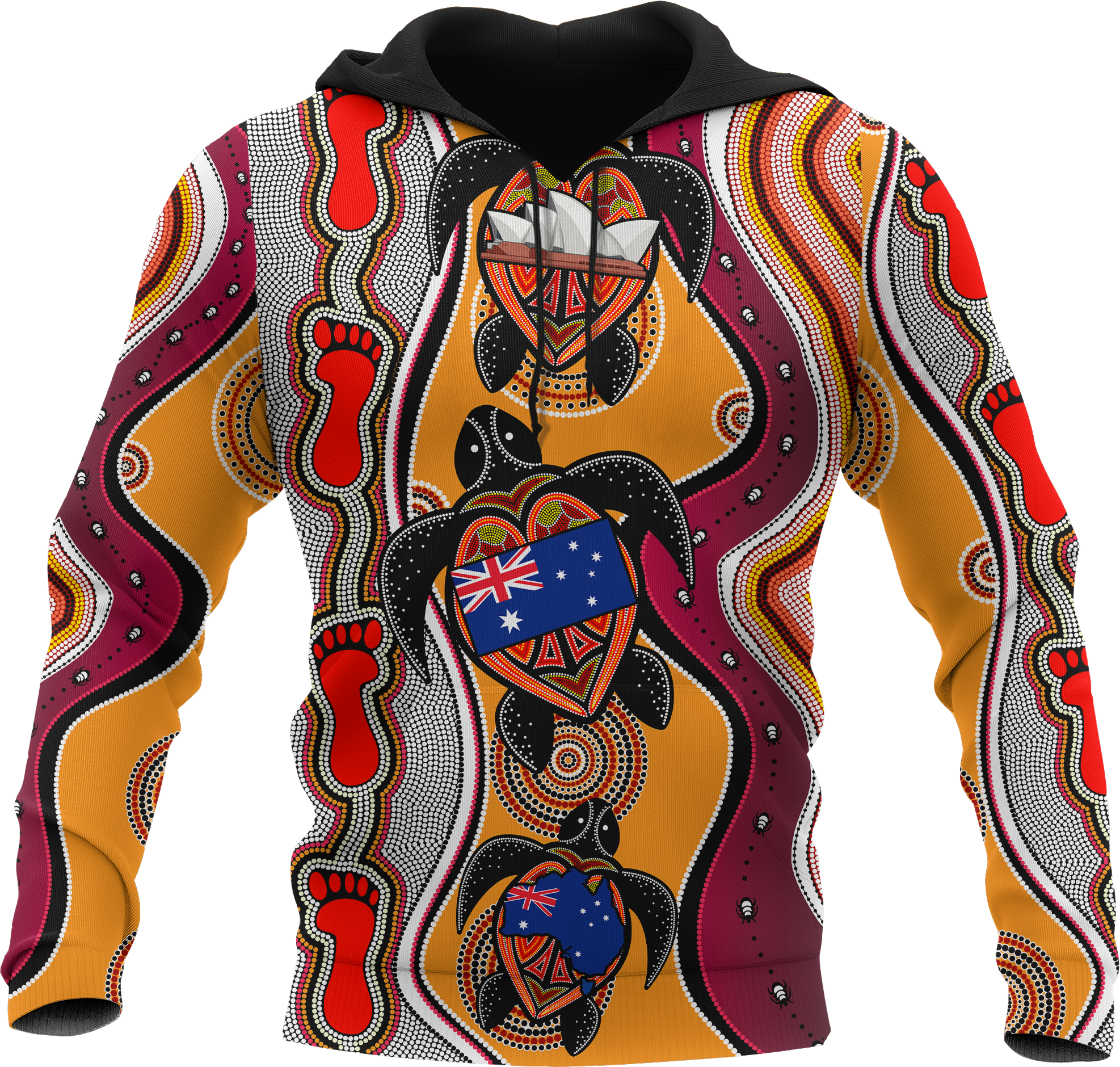 Aboriginal Hoodie, Turtle Patterns Aus Flag Footprint Dot Painting - Vibe Hoodie Shop