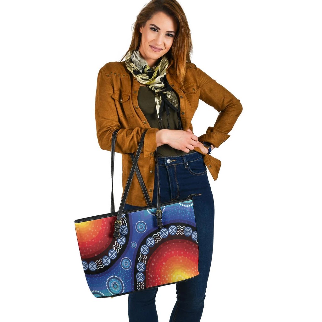 laether-tote-bag-aboriginal-color-dot-painting