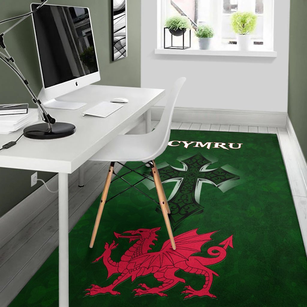 Wales Area Rug - Wales Cymru Celtic Cross - Vibe Hoodie Shop