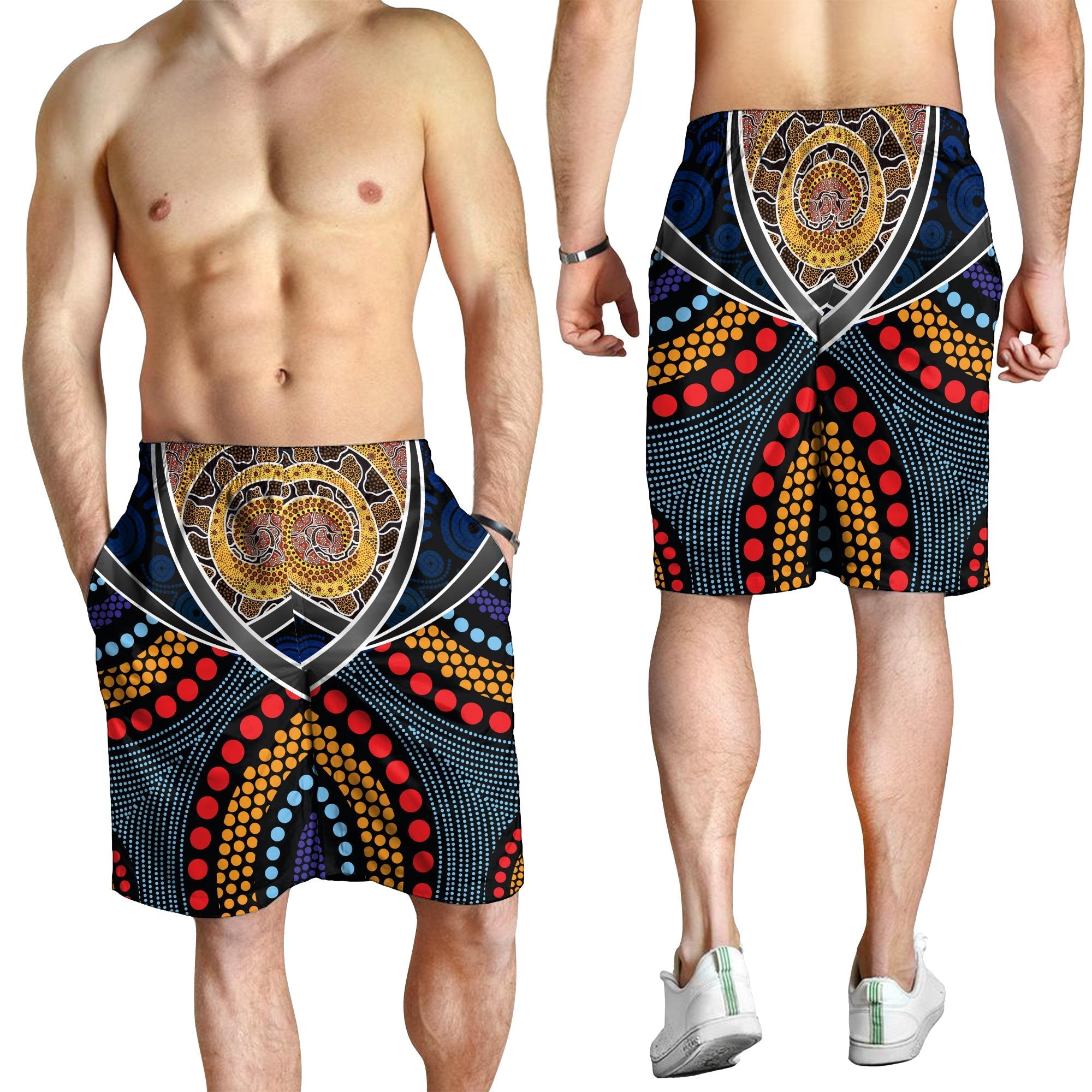 Australia Men Short - Aboriginal Dot Panting Art With Snake - Vibe Hoodie Shop