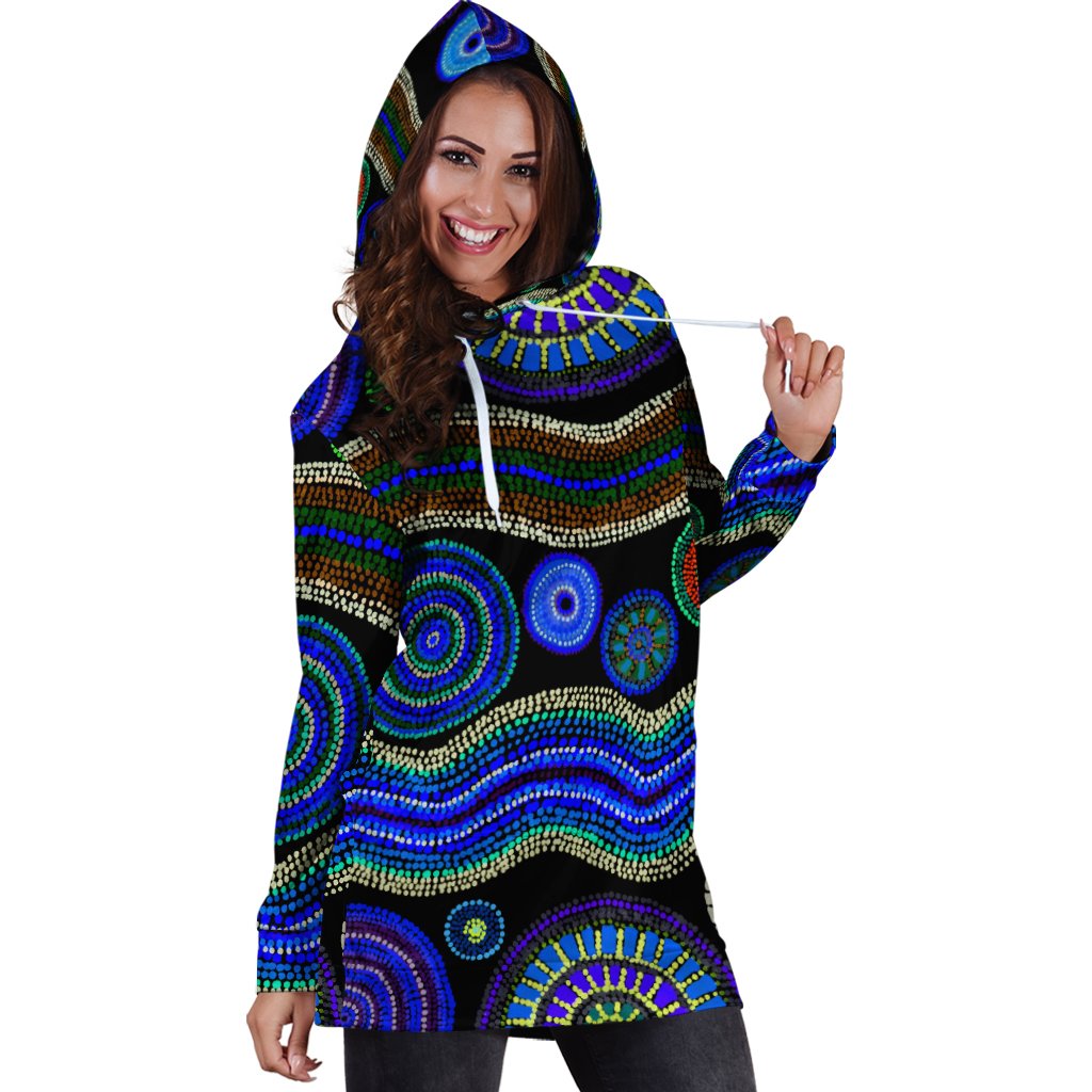 Hoodie Dress - Aboriginal Dot Unique Style Blue - Vibe Hoodie Shop