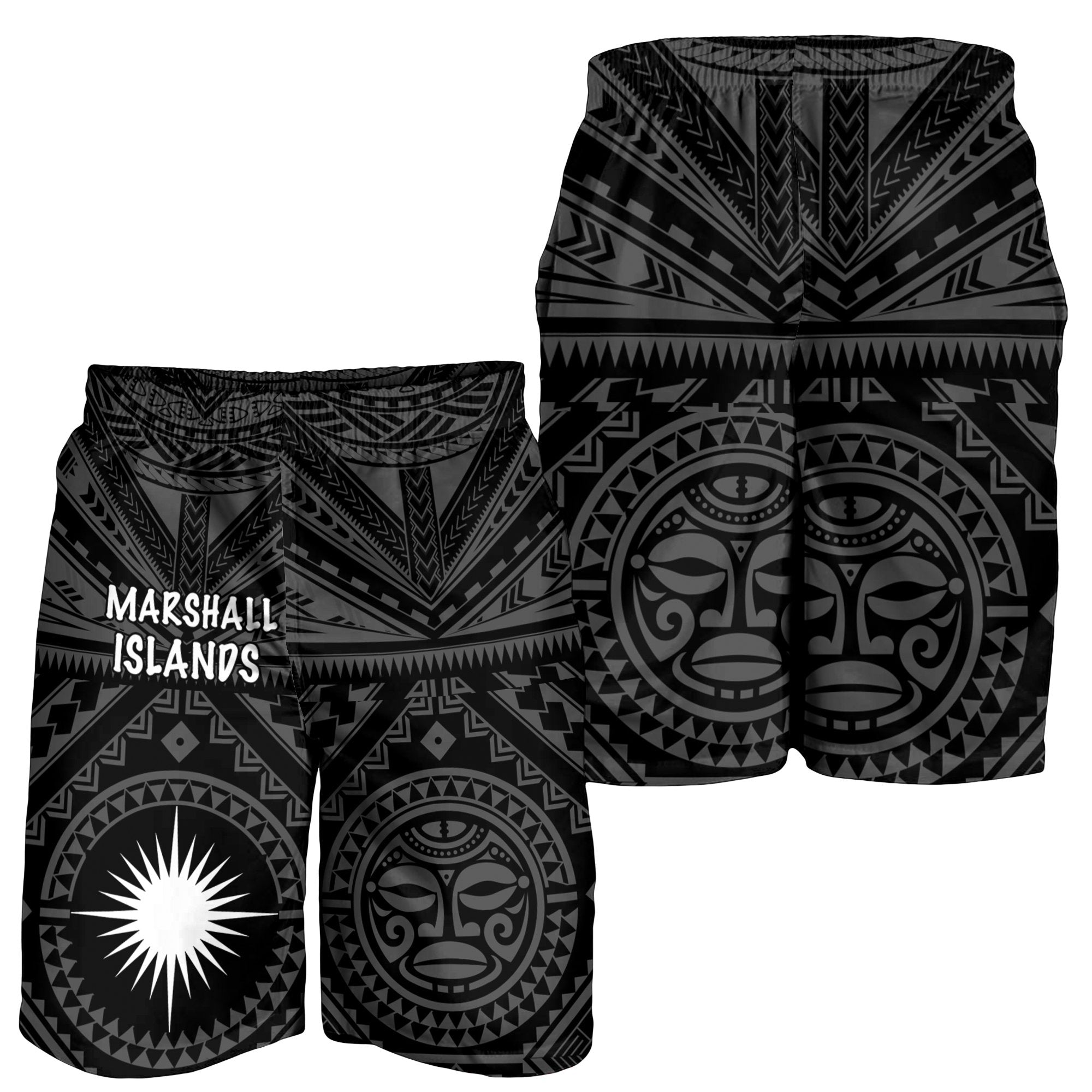 Marshall Men's Shorts - Marshall Seal With Polynesian Tattoo Style (Black) - Vibe Hoodie Shop