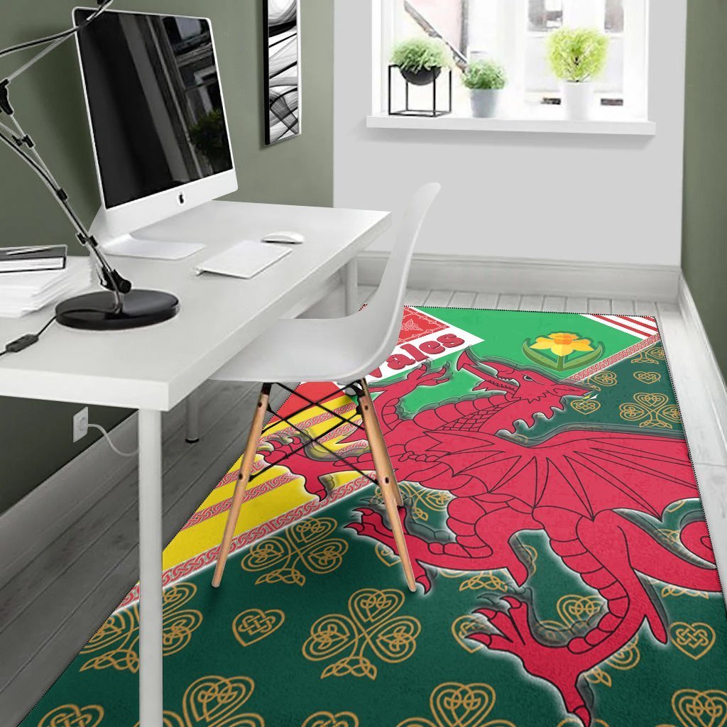 Celtic Wales Area Rug - Cymru Dragon and Daffodils - Vibe Hoodie Shop