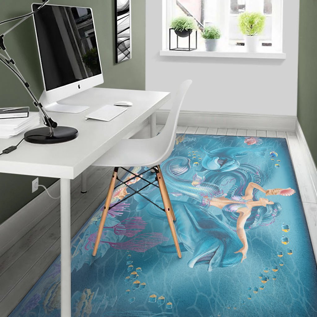 Area Rug - Australia Beautiful Mermaid With Dolphin - Vibe Hoodie Shop