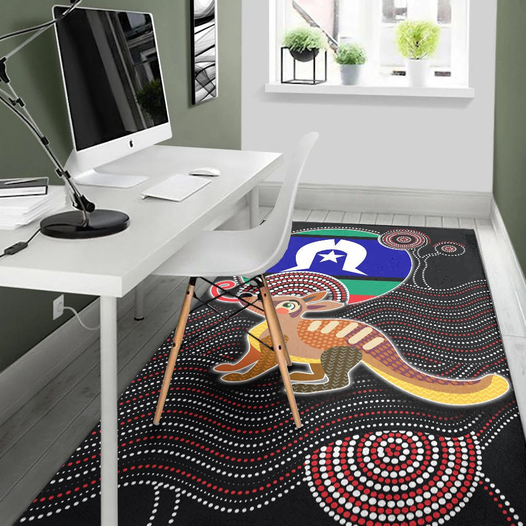 Aboriginal Area Rug - Numbat with Torres Strait Islanders Flag - Vibe Hoodie Shop