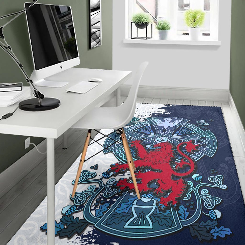 Scotland Celtic Area Rug - Lion Rampant With Celtic Cross - Vibe Hoodie Shop