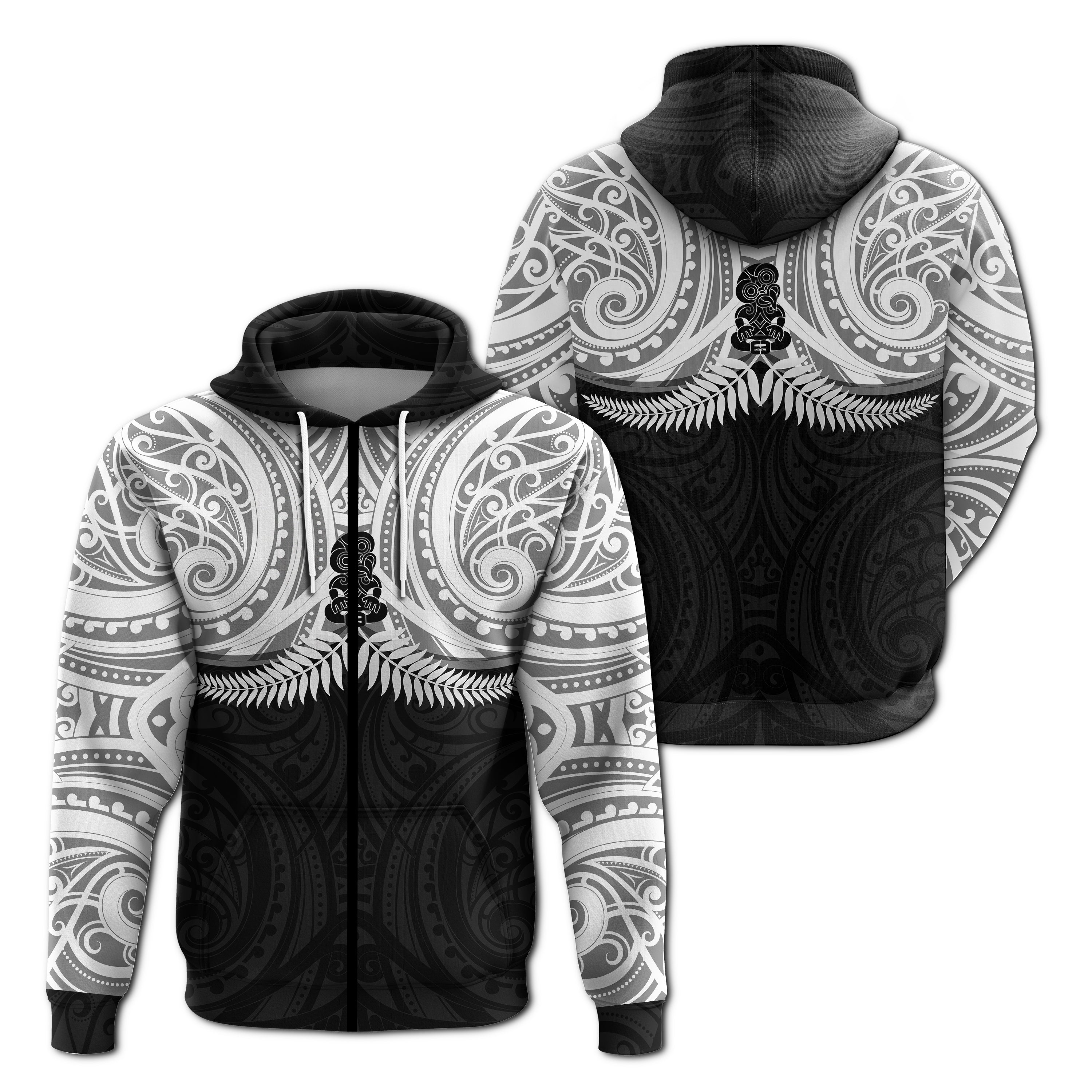 New Zealand Zip up Hoodie - Maori Silver Fern - LT20 - Vibe Hoodie Shop