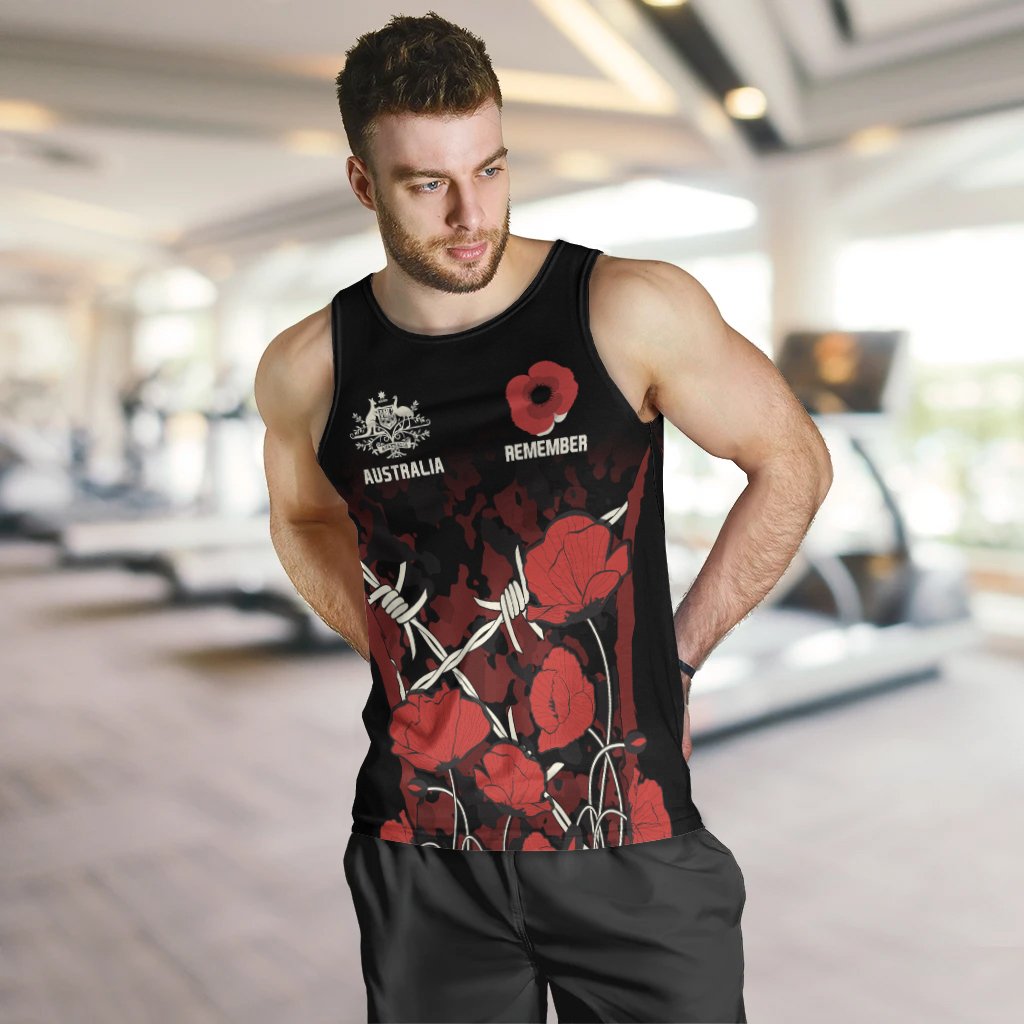 ANZAC Men's Tank Top - ANZAC with Remembrance Poppy Flower - Vibe Hoodie Shop