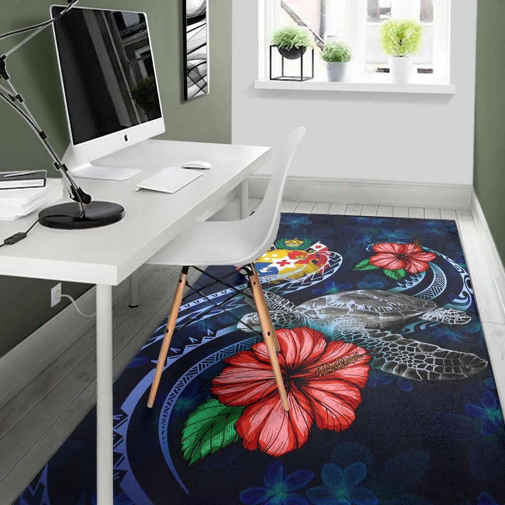 Tonga Polynesian Area Rug - Blue Turtle Hibiscus - Vibe Hoodie Shop