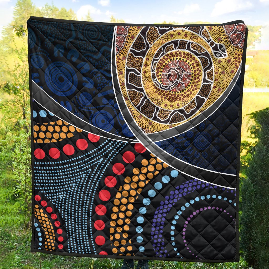 Australia Premium Quilts - Aboriginal Dot Panting Art With Snake - Vibe Hoodie Shop