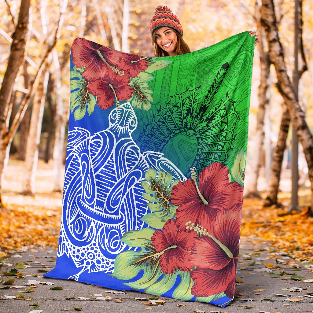 Torres Strait Islanders Premium Blanket - Ocean Hibiscus - Vibe Hoodie Shop