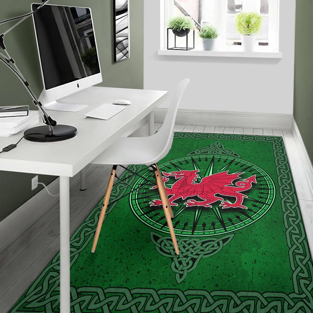 Wales Celtic Area Rug - Celtic Compass With Welsh Dragon - Vibe Hoodie Shop