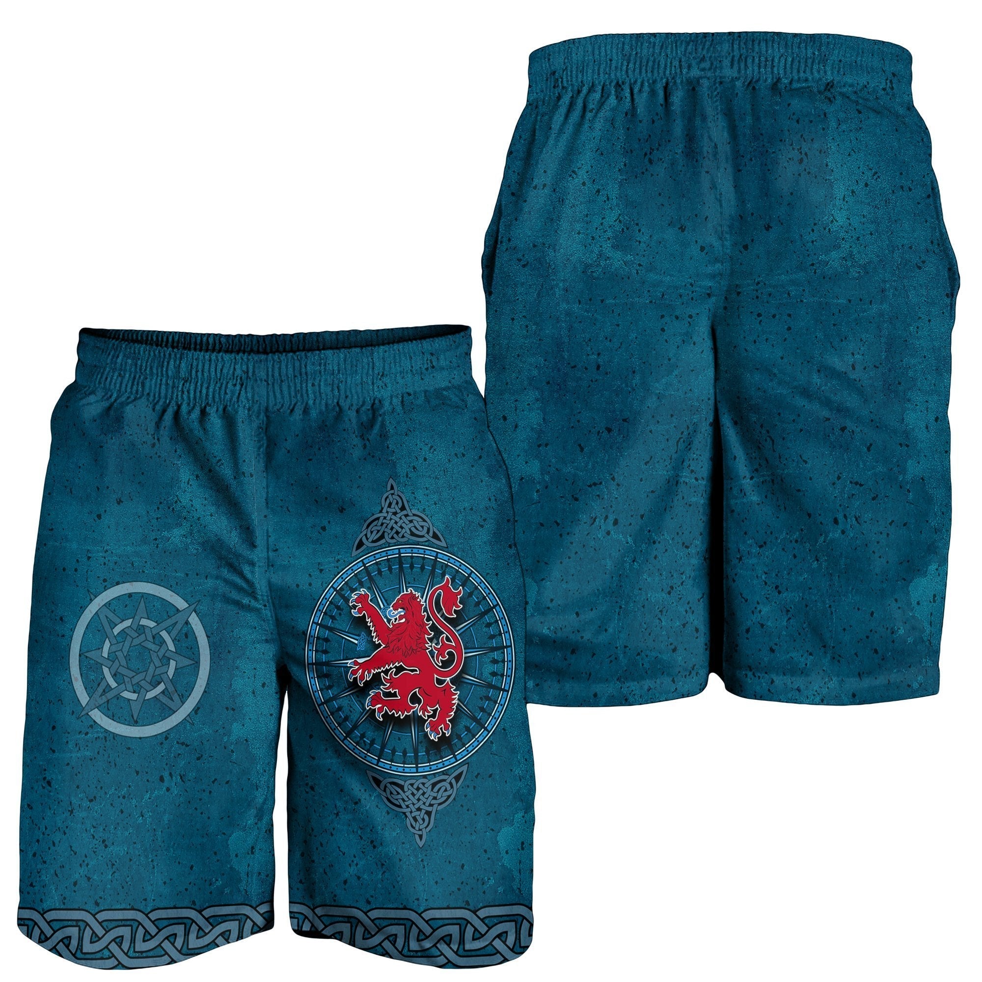 Scotland Celtic Shorts Men - Celtic Compass With Scottish Lion - Vibe Hoodie Shop