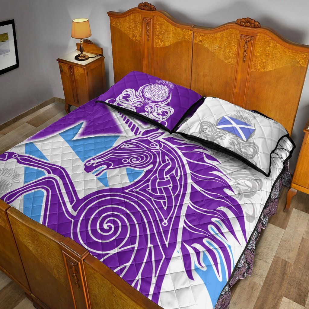 Celtic Scotland Quilt Bed Set - Scotland Unicorn and Thistle Pattern - Vibe Hoodie Shop