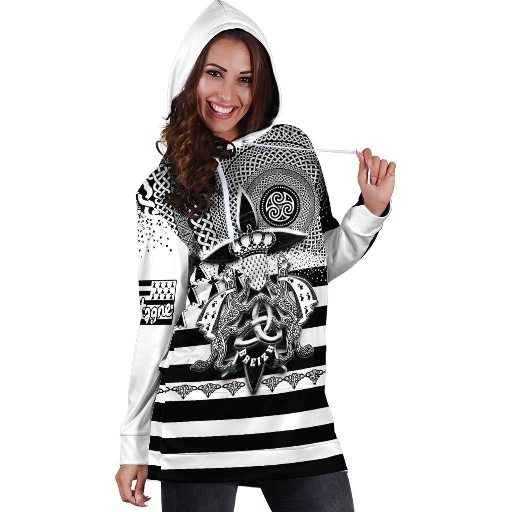 Celtic Brittany Women's Hoodie Dress - Brittany Flag With Stoat Ermine and Triskelion Symbols - Vibe Hoodie Shop