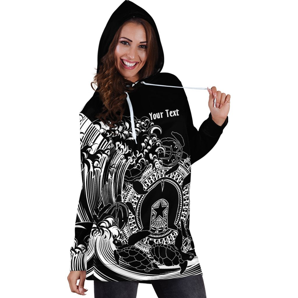 Custom Aboriginal Hoodie Dress, Torres Strait Islands in Wave (Black) - Vibe Hoodie Shop