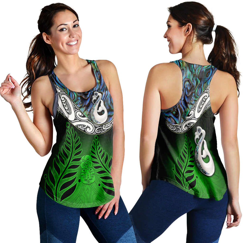 New Zealand Maori Women Racerback Tank - Manaia Paua Shell Glitter Green LT4 - Vibe Hoodie Shop