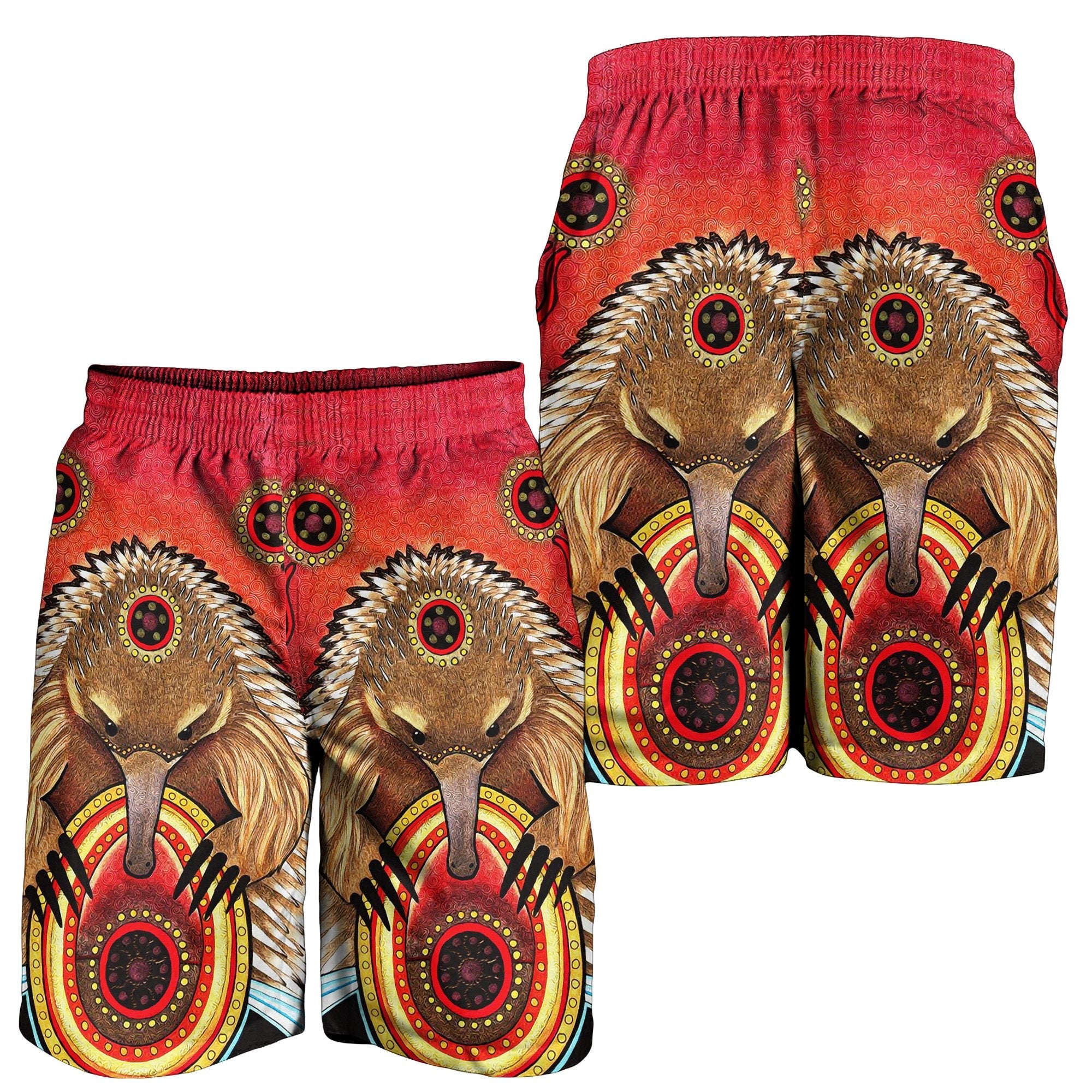 Aboriginal Men's Shorts - Australian Echidna - Vibe Hoodie Shop