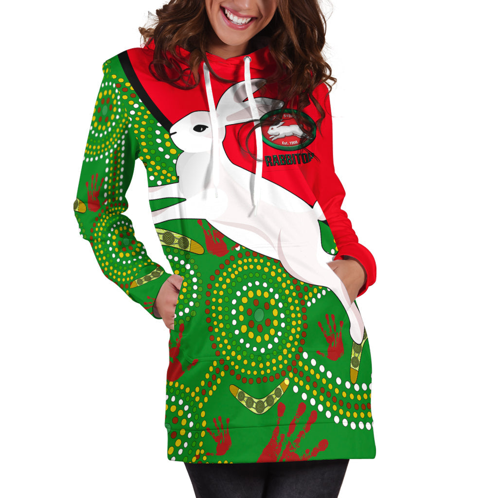 Australia Rabbitohs Hoodie Dress - NAIDOC Pattern With Rabbits - LT20 - Vibe Hoodie Shop