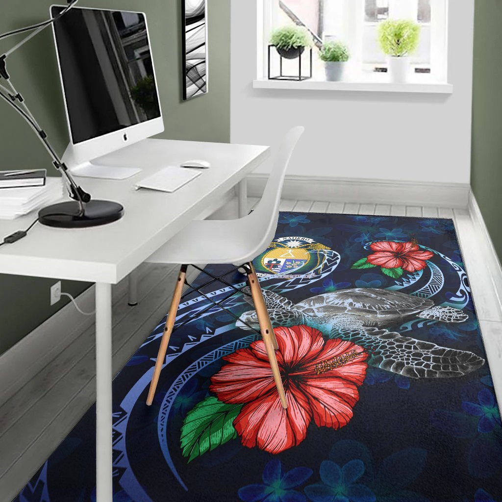 Nauru Polynesian Area Rug - Blue Turtle Hibiscus - Vibe Hoodie Shop