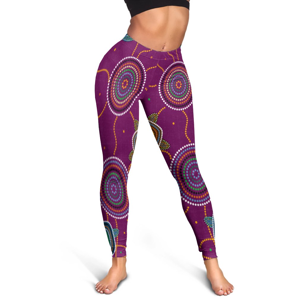 Leggings - Aboriginal Turtle Purple Australia Dot Patterns - Vibe Hoodie Shop