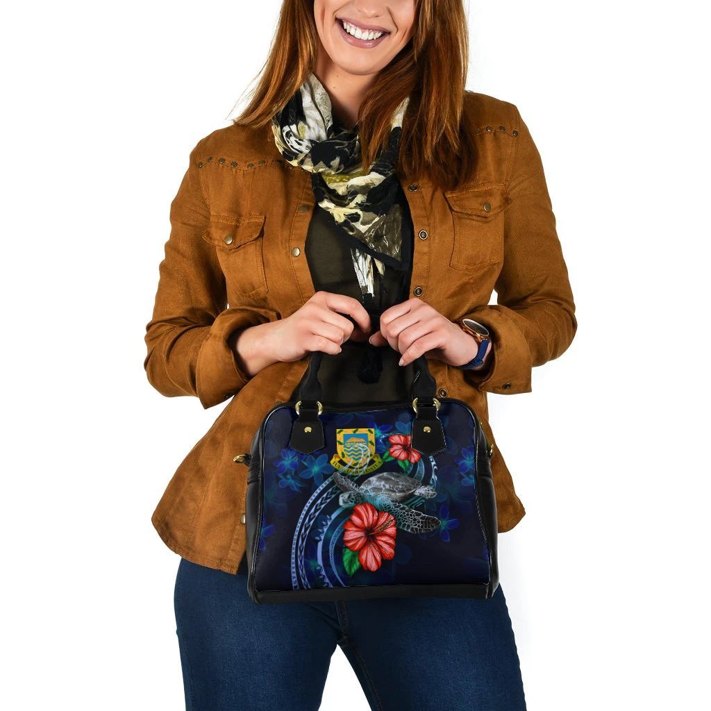 Tuvalu Polynesian Shoulder Hand Bag - Blue Turtle Hibiscus - Vibe Hoodie Shop