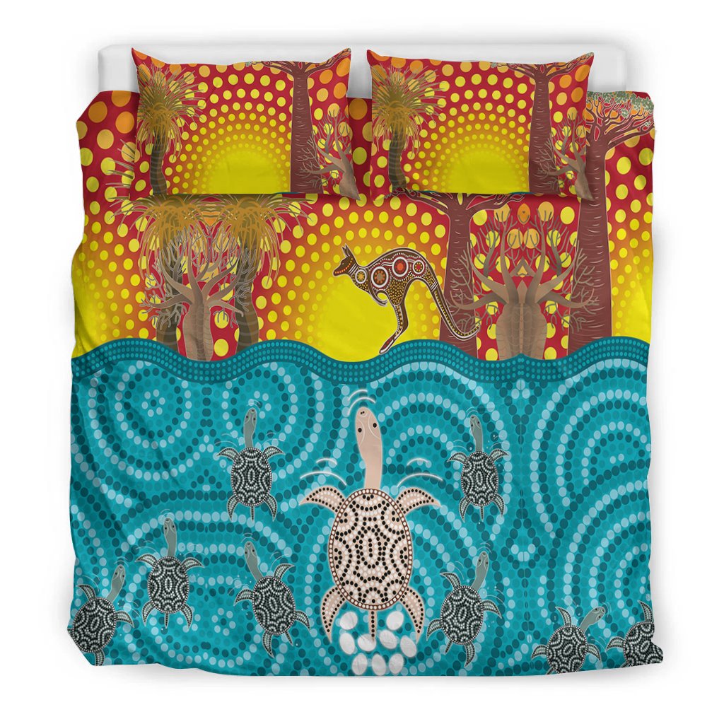 Aboriginal Bedding Set - Turtle and Kangaroo - Aboriginal Life - Vibe Hoodie Shop