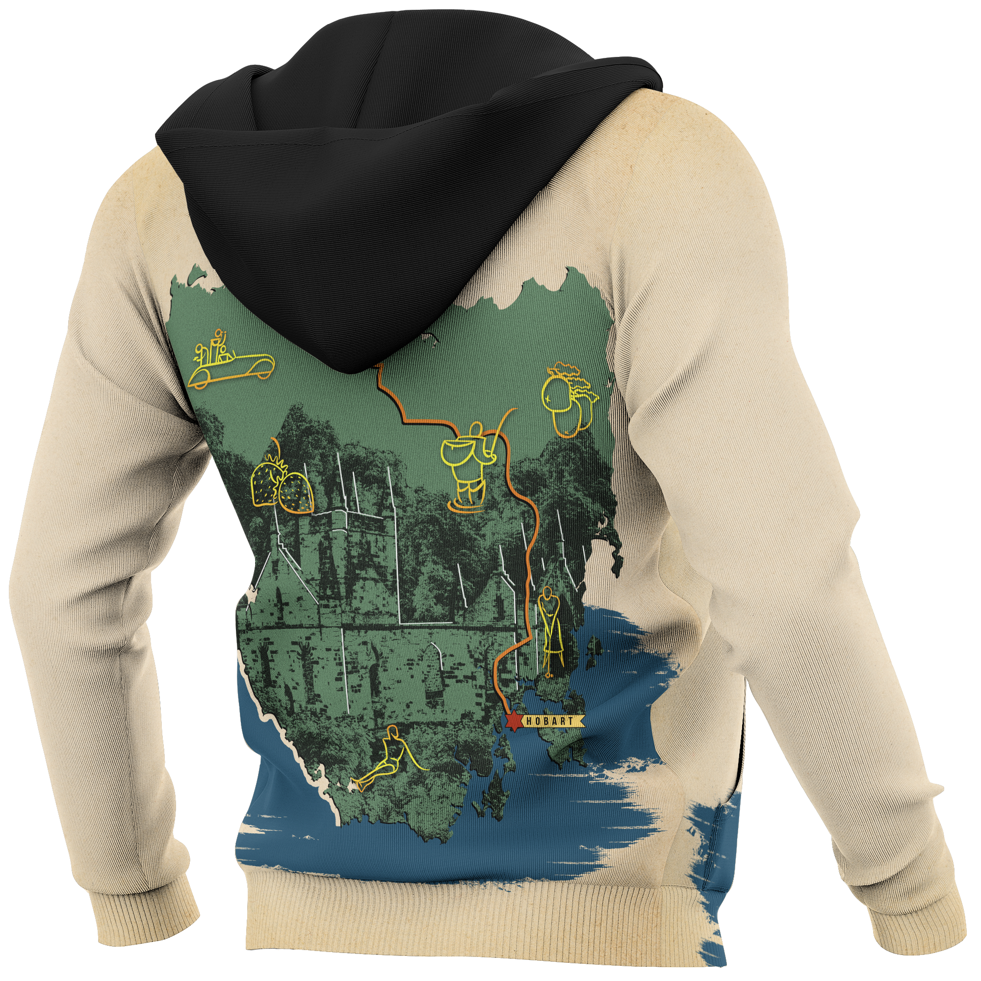 Australia Zip Up Hoodie - Tasmania Hoodie Map Landscape Art - Vibe Hoodie Shop